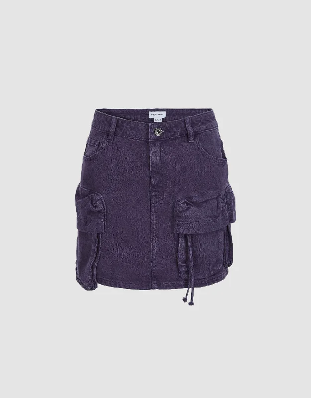 Multi-Pocket Straight Denim Skirt corduroy skirt cozy