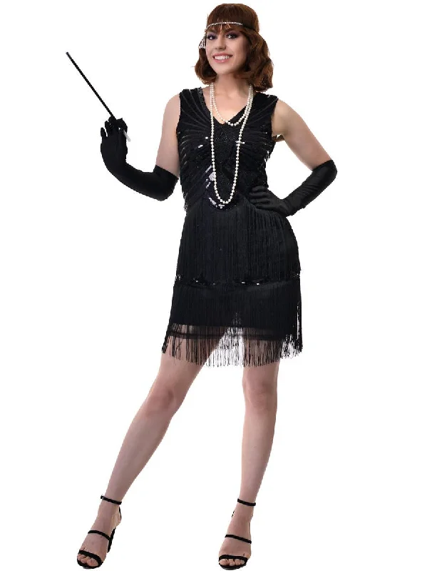 Roaring 20s Womens Short Black Sequinned Flapper Dress Pencil Office Professional