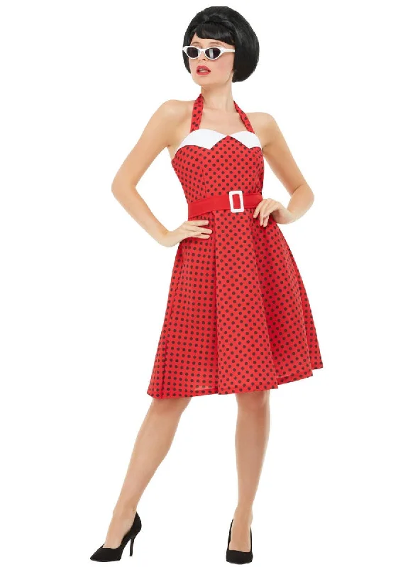 Retro Rockabilly Womens Red 1950s Costume Dress Tunics Chic elegant