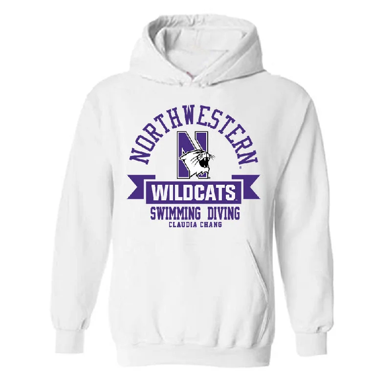 Northwestern - NCAA Women's Swimming & Diving : Claudia Chang - Classic Fashion Shersey Hooded Sweatshirt Hoodie with Strings Custom Fit Adjustable