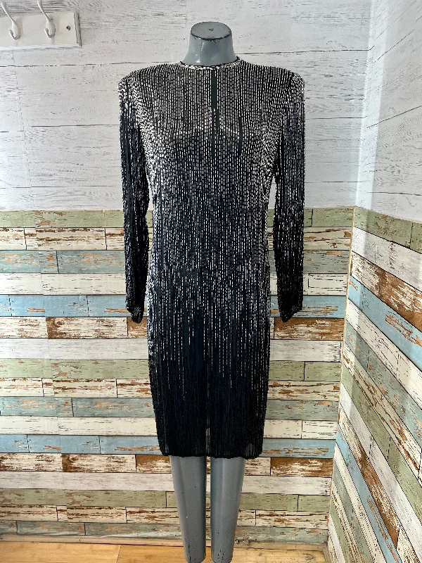 80’s Black & Silver Long Sleeve Beaded Dress Tunics Party sparkling