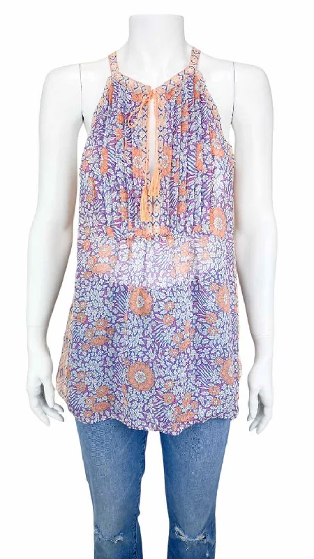 Joie, Women's Pleated Yoke Printed Silk Tank, Tangerine/Multi, Size M lace back tank Joie, Women's Pleated Yoke Printed Silk Tank, Tangerine/Multi, Size M lace back tank