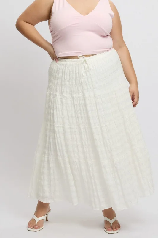 White Textured Tiered Maxiskirt cashmere skirt plush