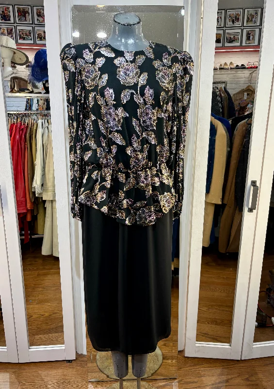 80’s Black with Upper Metallic Sheer Flower Dress Tunics Distressed trendy