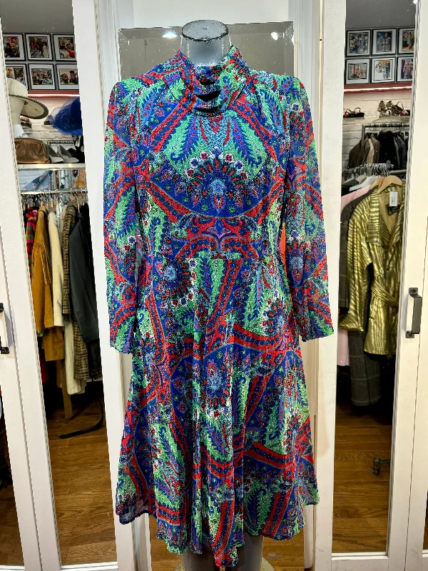80s Green & Blue Multicolor Long Sleeve High Neck Dress By Schworm Modell Tunics Sophisticated sleek 80s Green & Blue Multicolor Long Sleeve High Neck Dress By Schworm Modell Tunics Sophisticated sleek