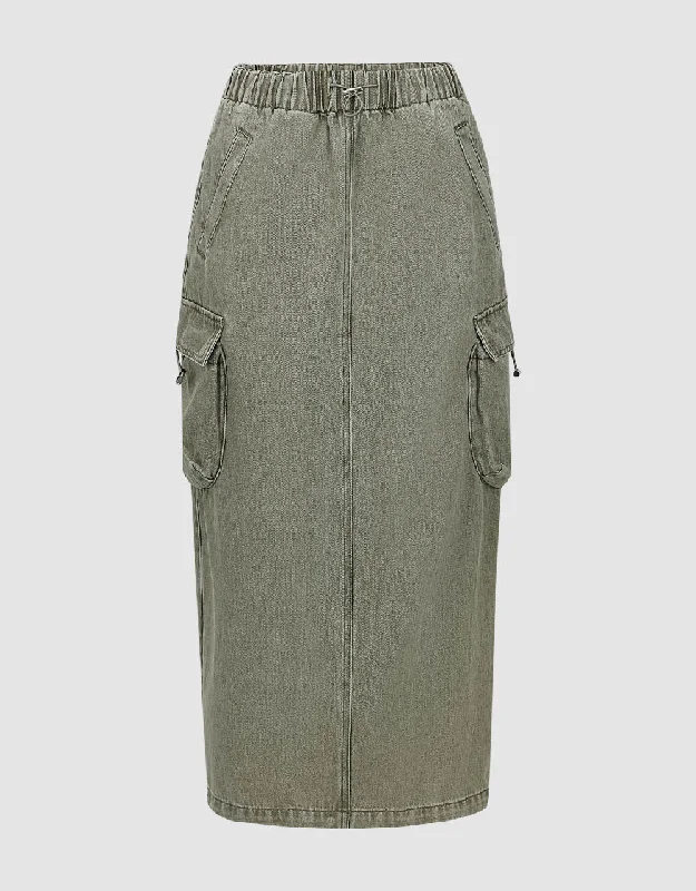 Elastic Waist Straight Denim Skirt cashmere skirt rich