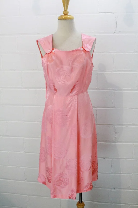 1960s Silk Rose Print Cocktail Dress, Small Tunics Handmade artisanal