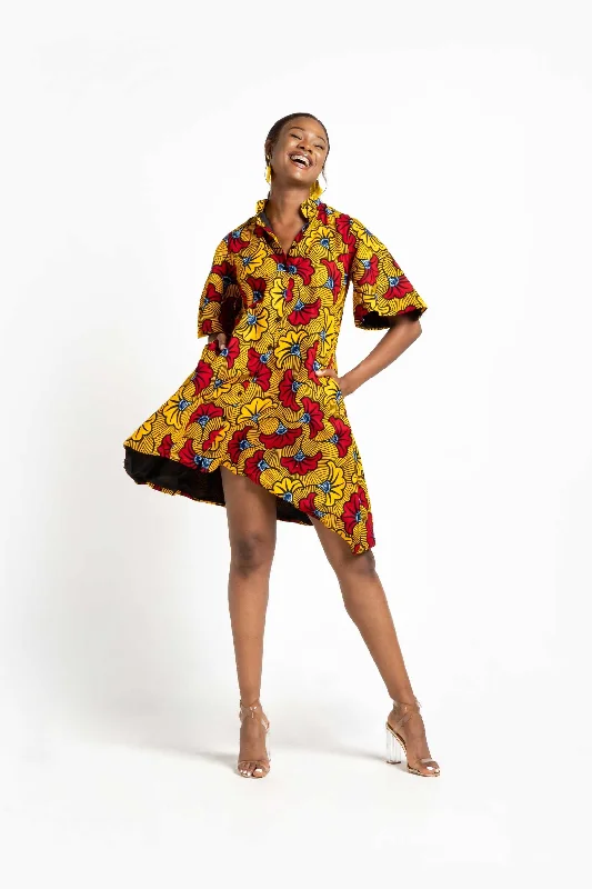 AMINA African Print Women's Dress (Hi-Low) Tunics Velvet soft