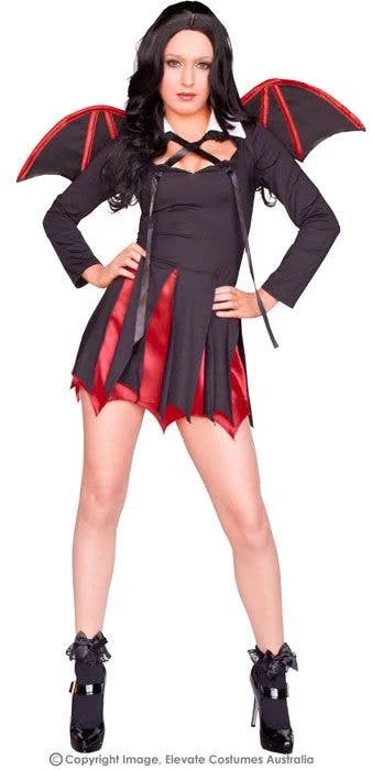 Very Bat Girl Womens Devil Halloween Fancy Dress Costume Crew Neckline Sporty