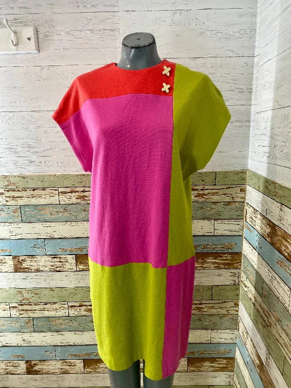 80’s Neon Pink Green & Orange Color Block Cap Sleeve Dress by Donna Morgan Tunics Ceremony elegant 80’s Neon Pink Green & Orange Color Block Cap Sleeve Dress by Donna Morgan Tunics Ceremony elegant