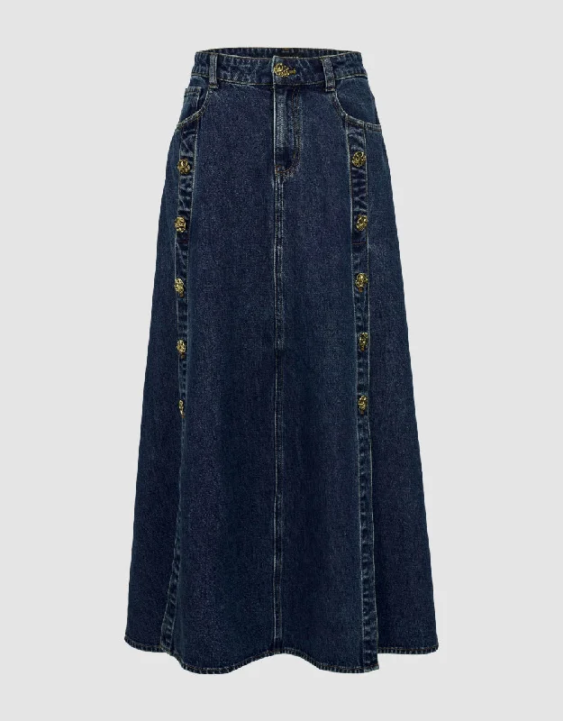 Maxi A-Line Denim Skirt linen skirt breathable