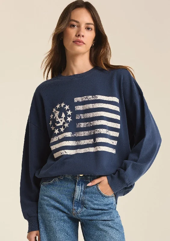 yachty flag sweatshirt Hoodie with Frayed Bohemian Relaxed