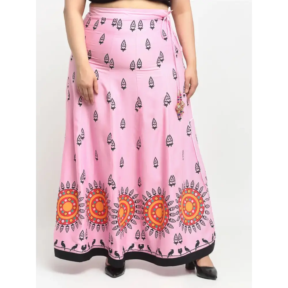 Stylish Pink Rayon Printed Skirts For Women corduroy skirt durable