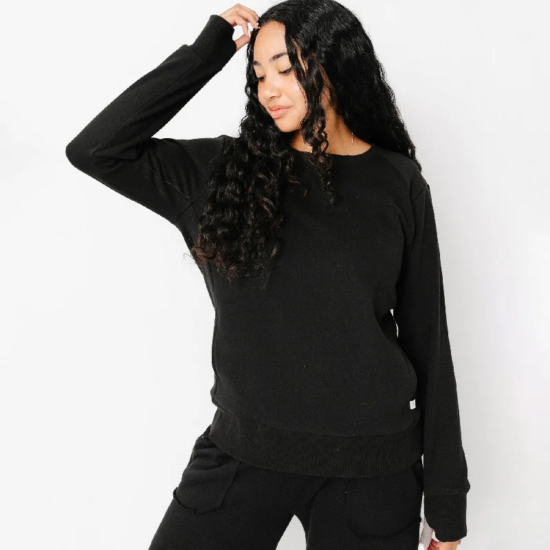 Women's Crew Sweatshirt - Midnight Hoodie with Button Classic Timeless