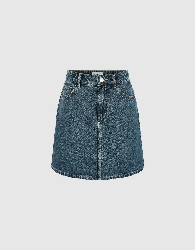 Mini A-Line Denim Skirt high slit skirt