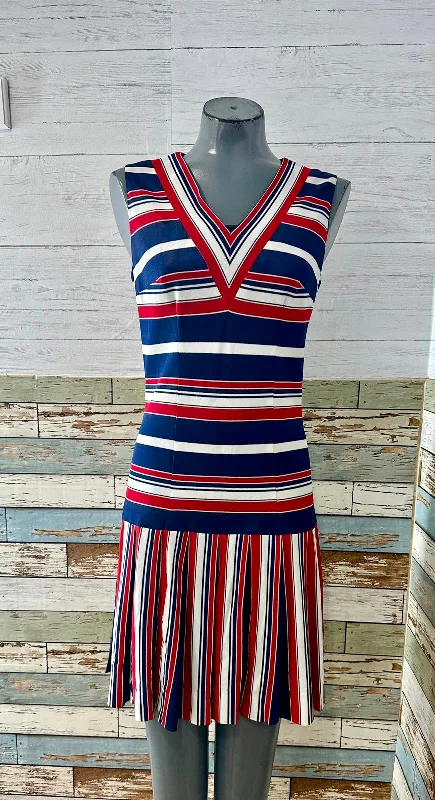 60’s Multicolor Stripes Nautical Non Sleeve Dress By Gerring Tunics stripes playful