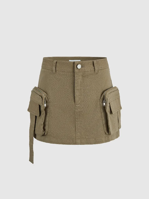 Multi Pocket Mini A-Line Skirt corduroy skirt durable