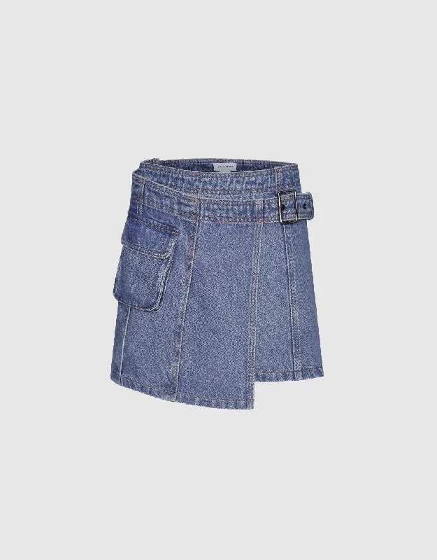 Mini A-Line Denim Skirt With Belt leather skirt durable