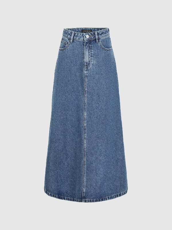 A-Line Regular Denim Skirts leather skirt sleek