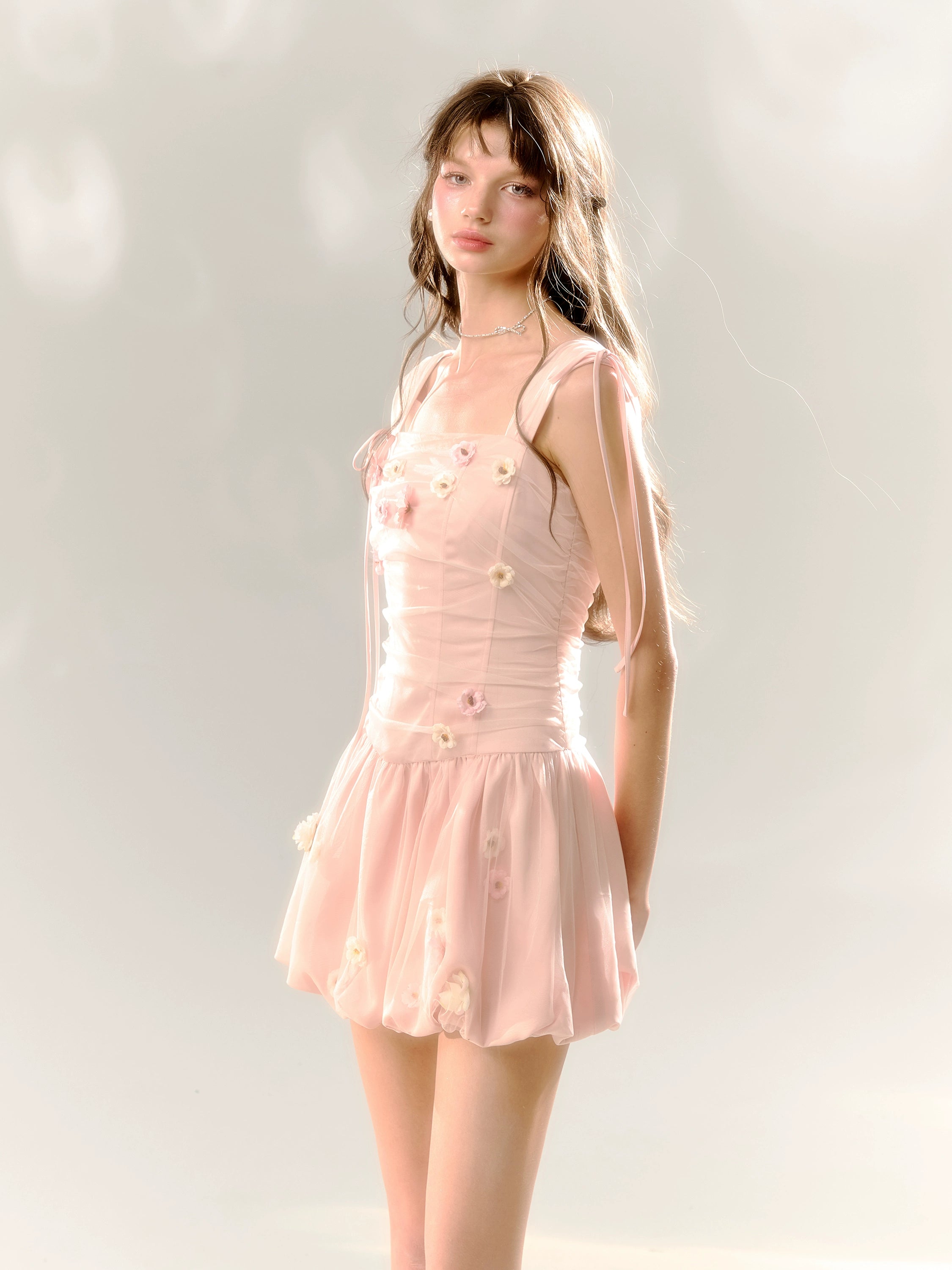 Pink Handmade Flora Bud Dress Tunics Short Trendy