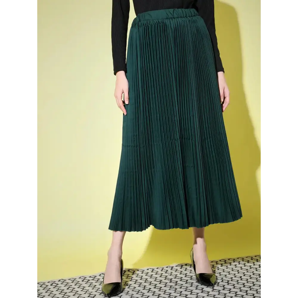 Stylish Fancy Crepe Solid Pleated Skirts For Women linen skirt relaxed