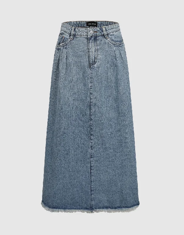 Midi A-Line Denim Skirt linen skirt airy