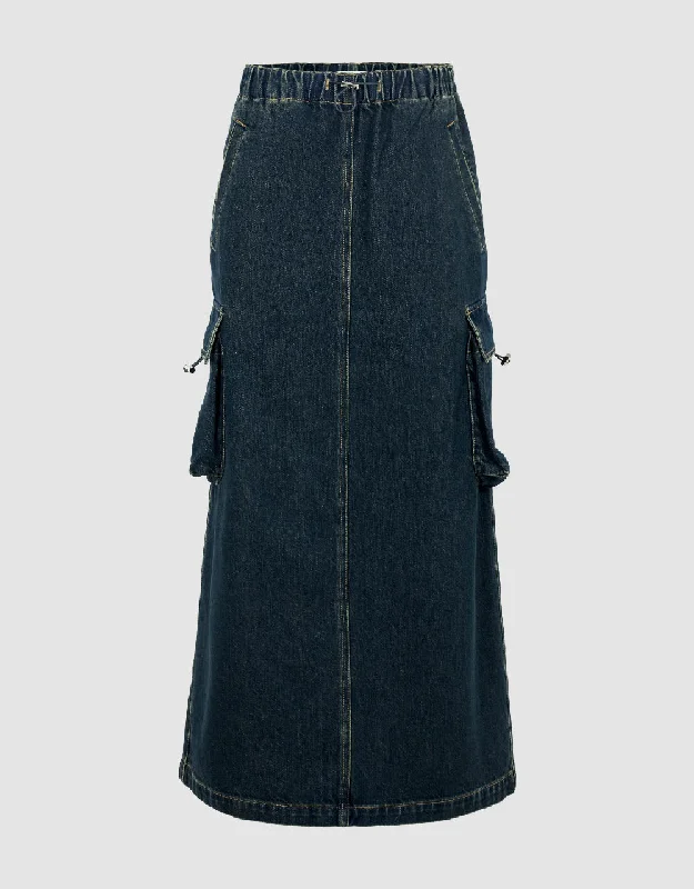 Elastic Waist Straight Denim Skirt corduroy skirt durable