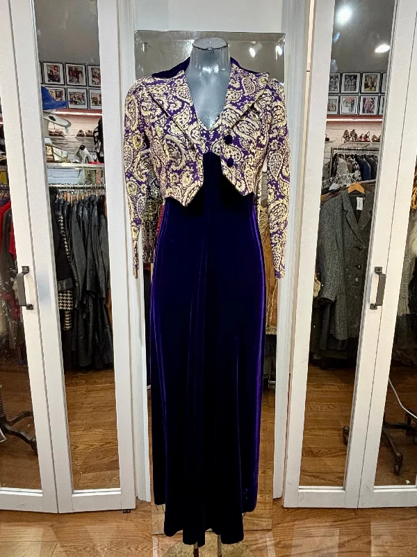 70’s Purple And Gold Velvet & Brocade 2 piece Dress Set Tunics Short Trendy