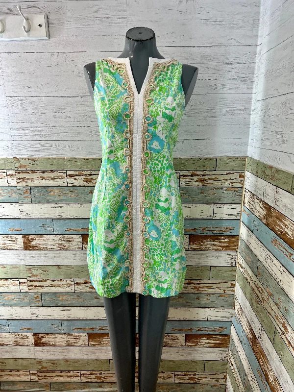 00’s Going 60’s Revival Green & Off White Animal Jungle Scenery Print Summer Dress By Lilly Pulitzer Pencil Office Professional 00’s Going 60’s Revival Green & Off White Animal Jungle Scenery Print Summer Dress By Lilly Pulitzer Pencil Office Professional