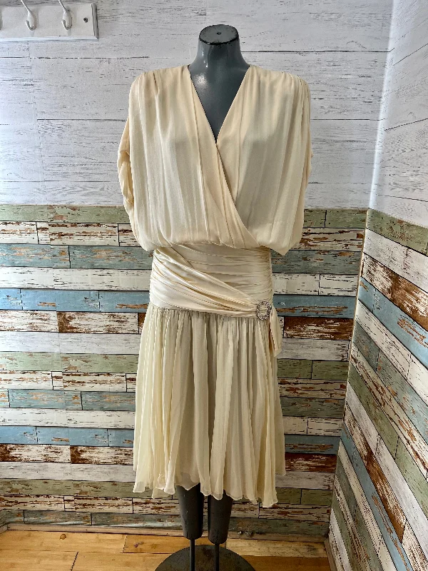 80’s Light Beige Wrap Oversized Bust Pleaded Dress By Liancarlo Tunics Top rated