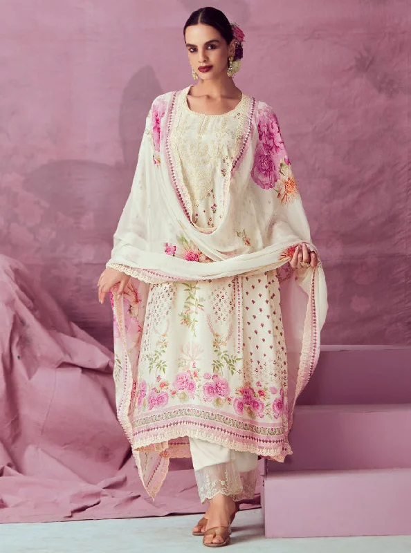 Kimora Pure Muslin White Unstitched Suit Dress Material with Embroidery Tunics Exclusive limited