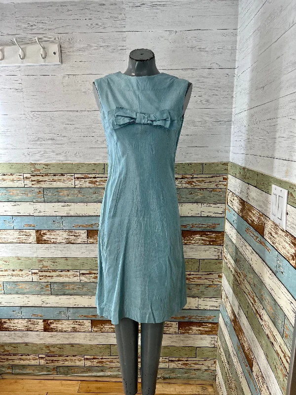 60’s Teal Blue Non Sleeve Dress With Front Bow Tunics Mesh breathable