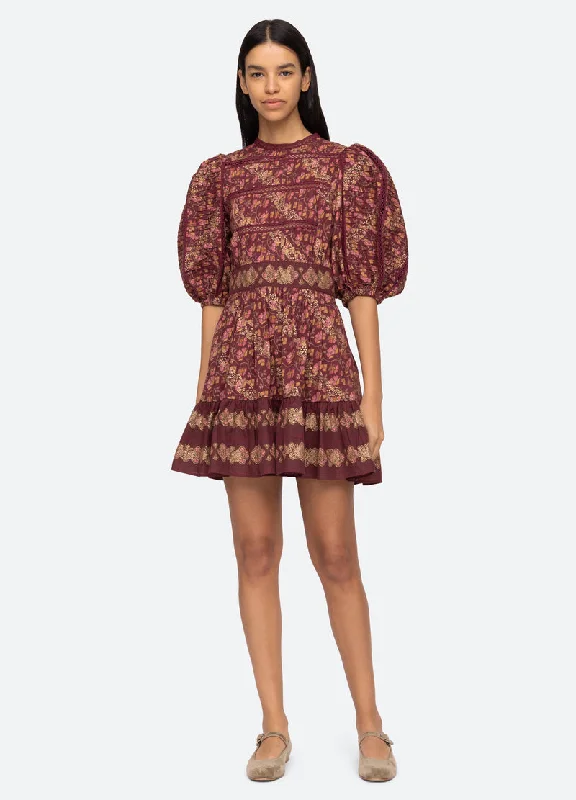 Dress Giulia Print Puff Aw23-106 Maroon Tunics Sophisticated sleek