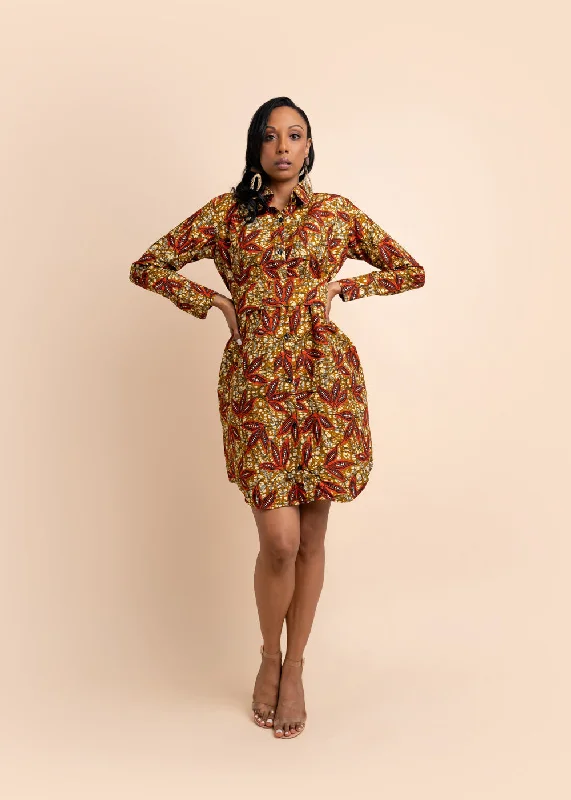 Kajeta African Print Dress (Brown)-Sample Tunics Leisure comfortable