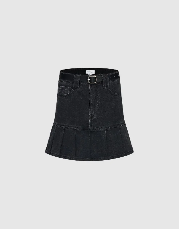 Mini A-Line Denim Skirt With Belt corduroy skirt cozy