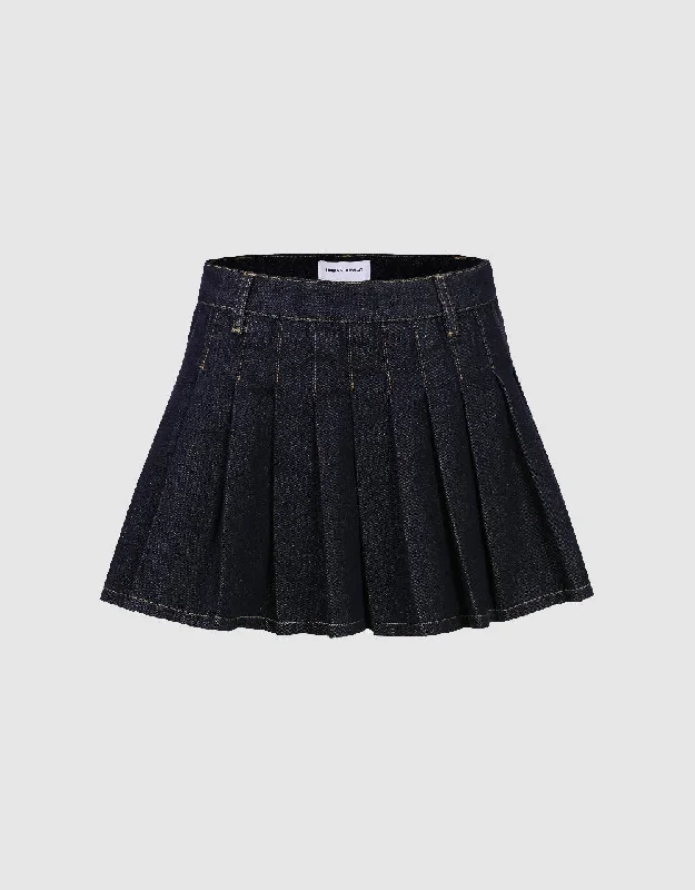 Pleated Mini Denim Skirt cashmere skirt plush