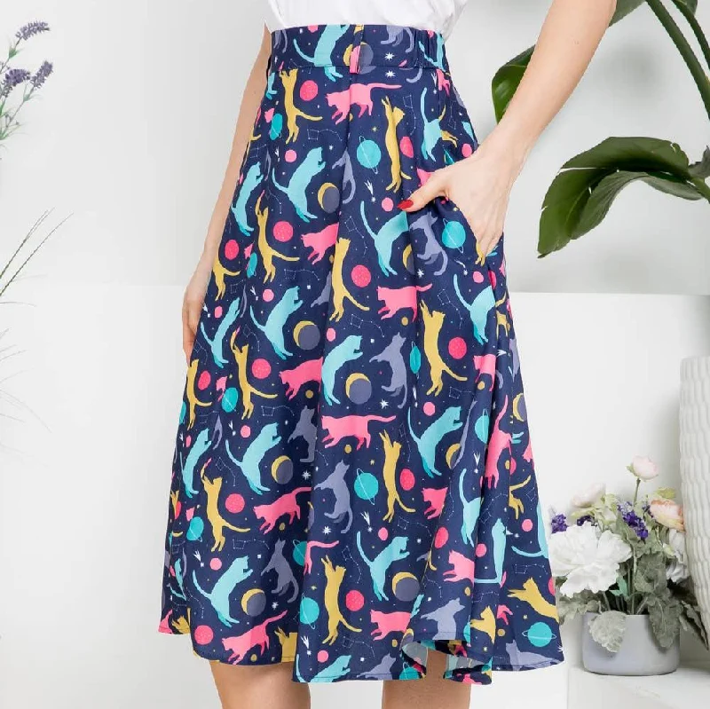 Colorful Cat Print Skirt | Cat Lovers Midi Printed Fashion Skirt (S-XL) denim skirt casual