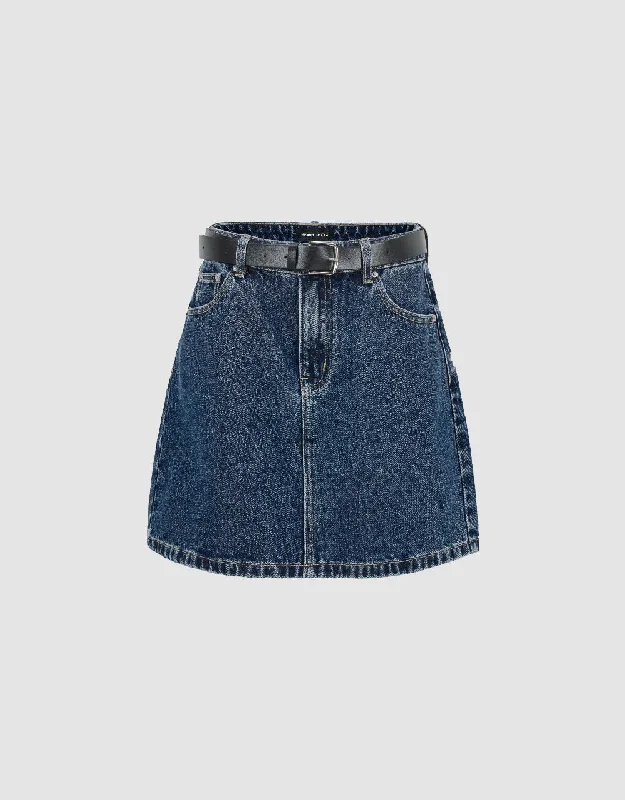 Mini A-Line Denim Skirt With Belt velvet skirt sumptuous