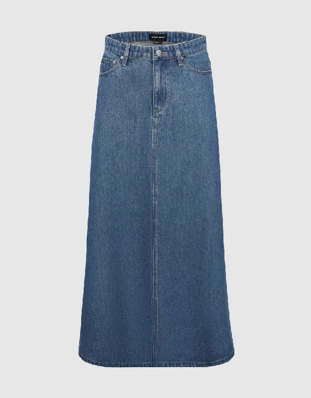 Midi A-Line Denim Skirt asymmetrical skirt cut