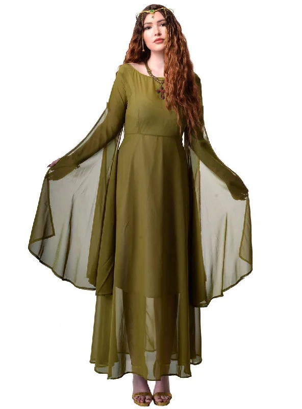 Sheer Olive Green Womens Medieval Costume Dress Tunics Mesh breathable