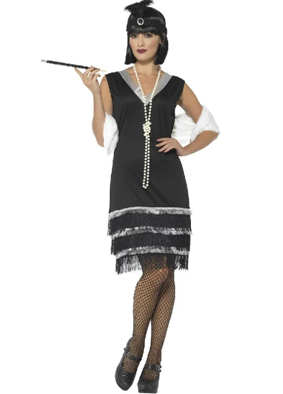 Ritzy Black and Silver Womens 1920s Flapper Dress Costume Tunics Sophisticated sleek