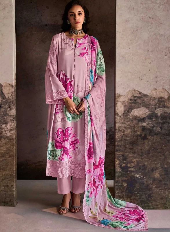 Kimora Pure Muslin Pink Unstitched Suit Dress Material with Embroidery Tunics Bestseller popular