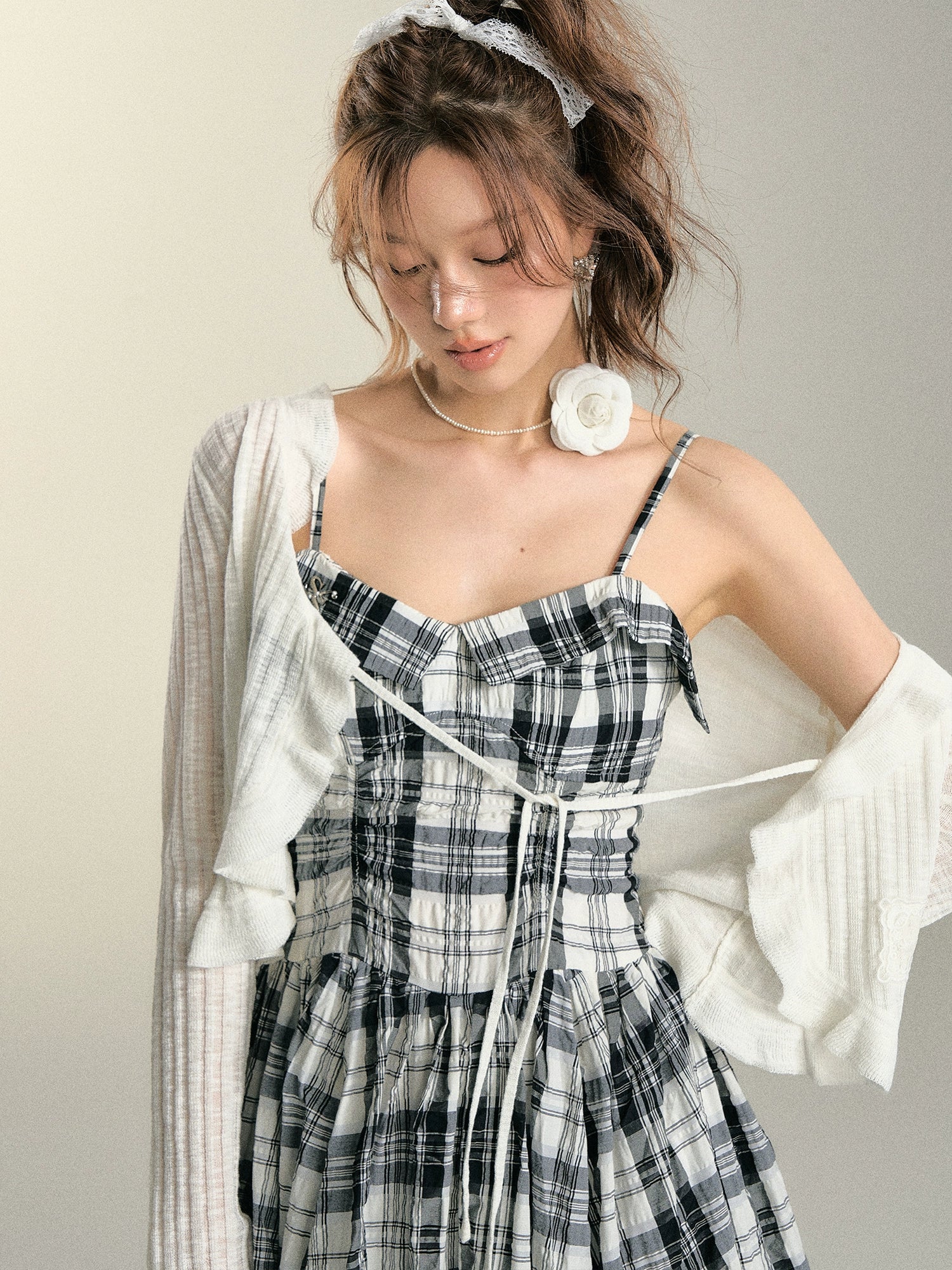 Black & White Checkered Camisole Dress Tunics Sophisticated sleek