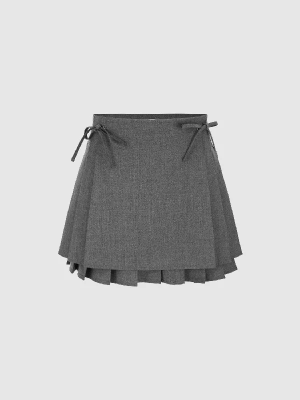 Bow Décor Pleated Mini A-Line Skirt summer skirt style