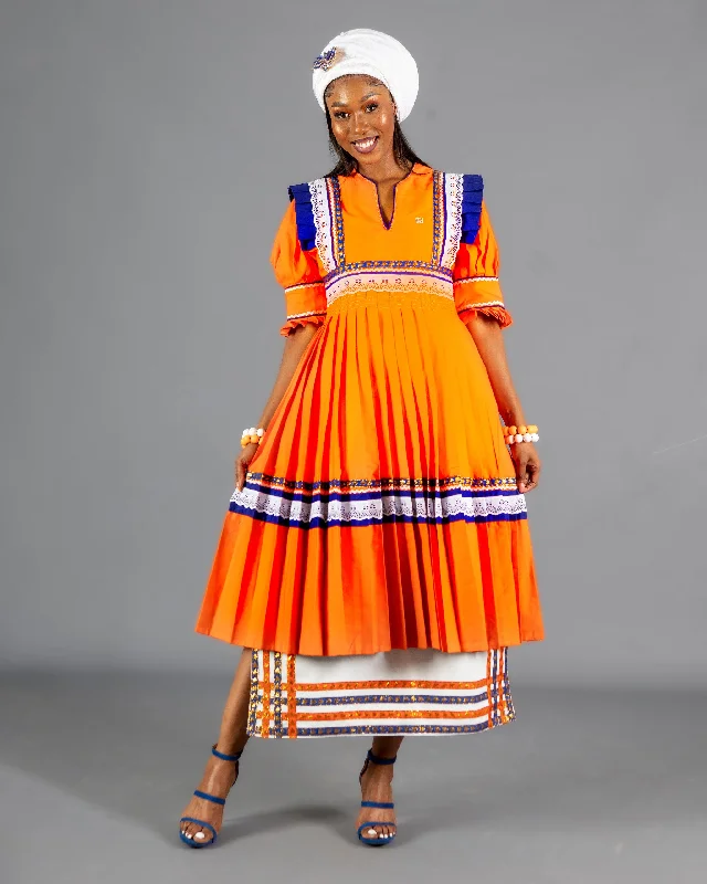 Mogoshadi Pleated Bridal Dress in Orange Shift Classic Vintage