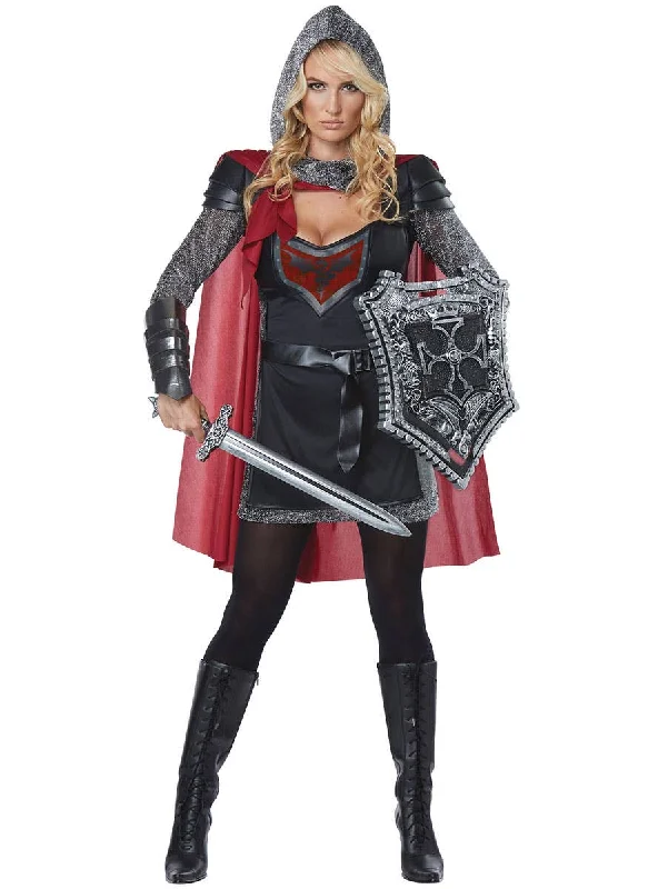 Valorous Knight Womens Medieval Fancy Dress Costume Cowl Neckline Elegant