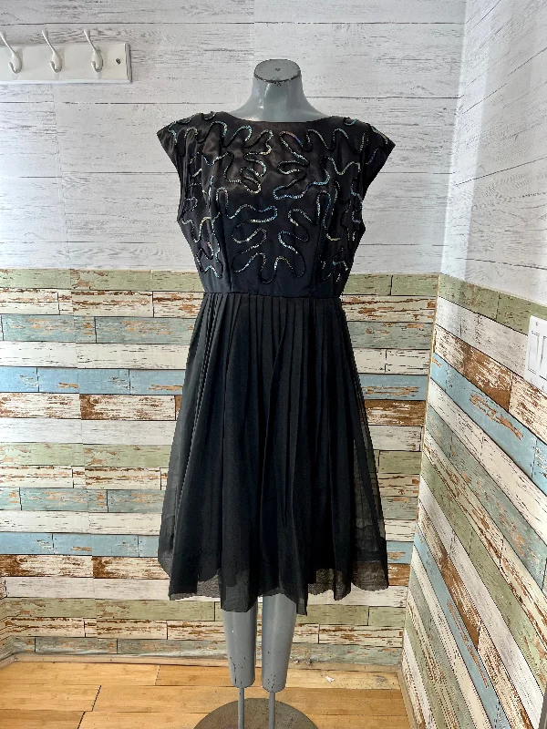 80’s Going 50’s Black Revival Dress With Upper Embroidery Details And Full Skirt Tunics Trousers formal