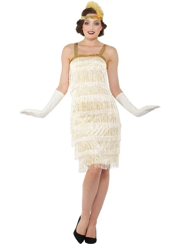 Roaring 20s Ivory Fringed Womens Flapper Dress Up Costume Tunics Luxurious high-end