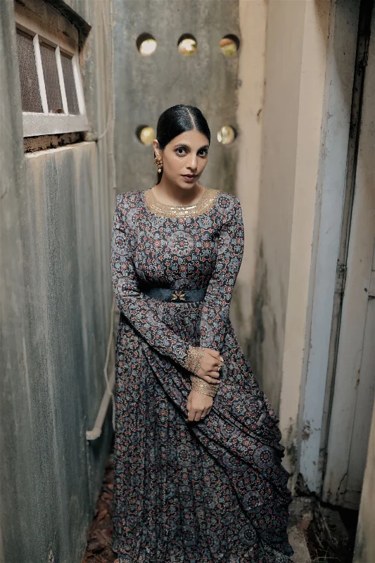 Modal silk ajrakh gown dress Tunics Evening elegant