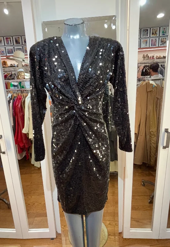 90’s Black Sequins V Neck Holiday Dress By Nite Lime Turtleneck Neckline Stylish